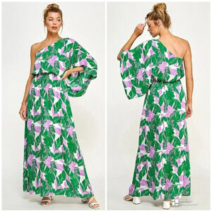 Blue and Purple Asymmetrical Ruffled Maxi Dress